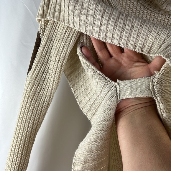 Alya pullover poncho style/cowlneck knittop with elbow patch/long sleeves Sz S/M - Picture 7 of 11